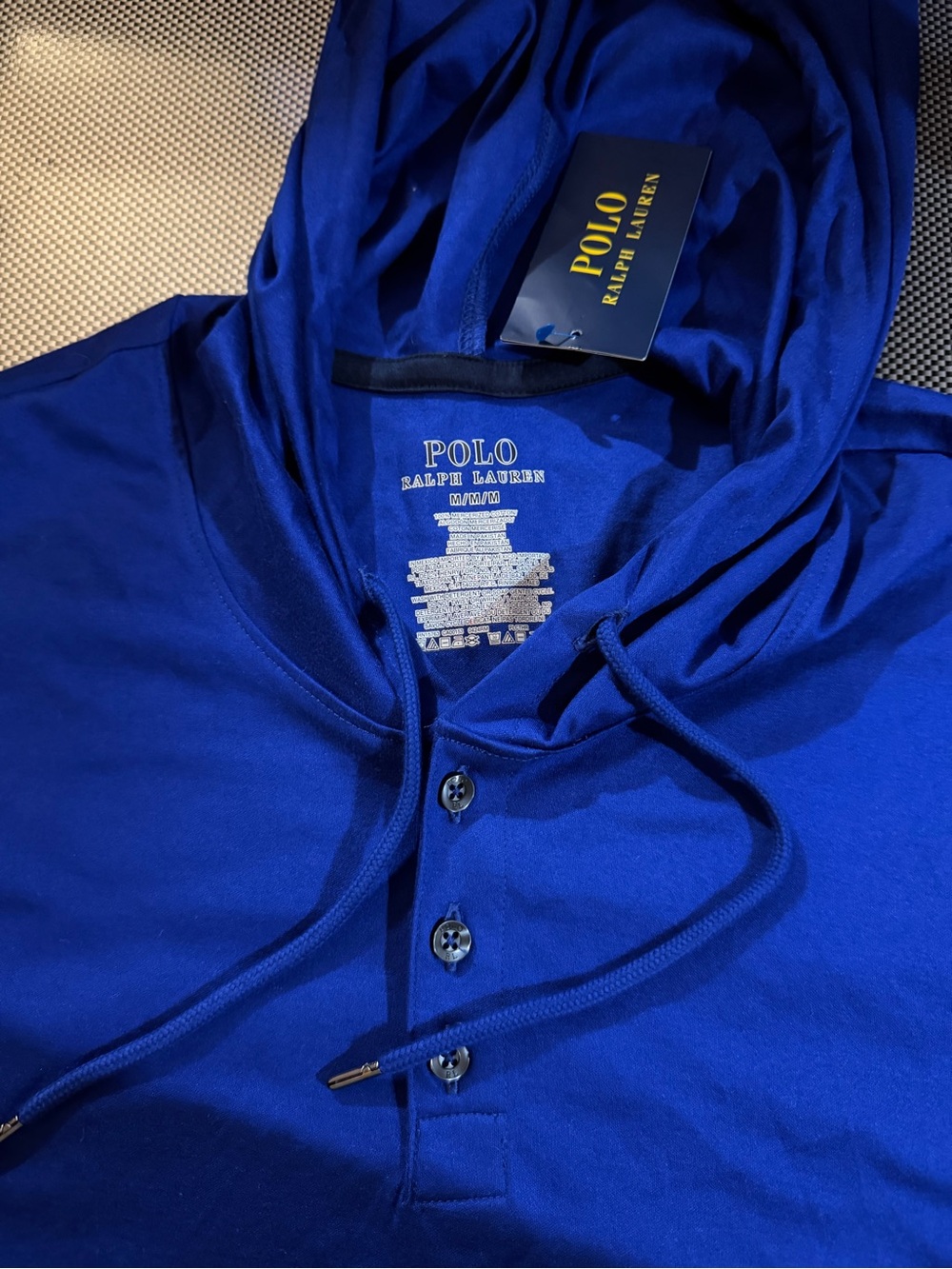 NWT Polo Ralph Lauren Men’s Royal Blue Mercerized Hooded Henley Sweater Medium